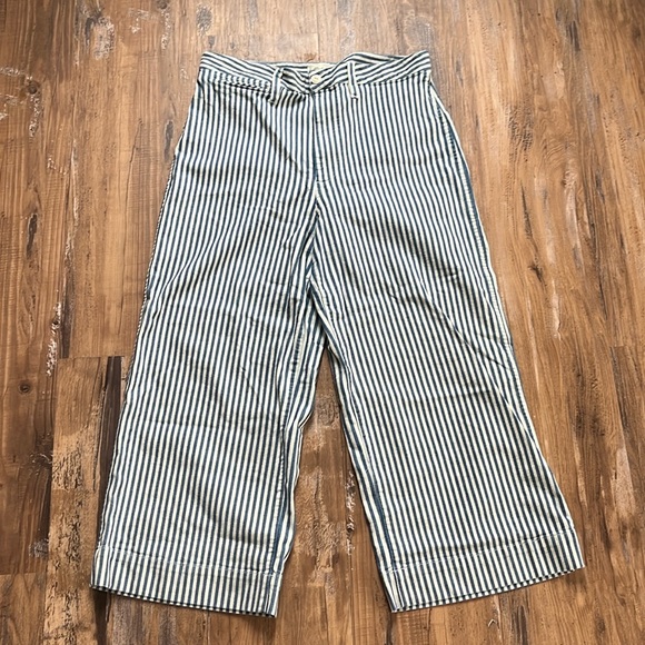 Madewell Blue/White Striped Wide Leg Cropped Pants - Picture 2 of 7